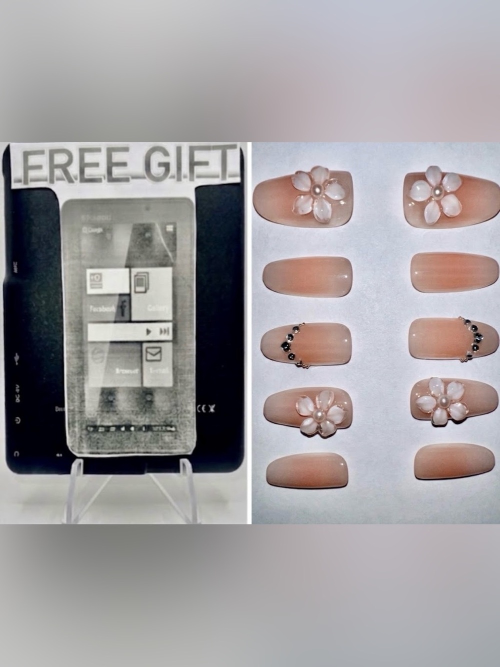 Look Beautiful luxury custom made Floral Press-On Nails with a free tablet